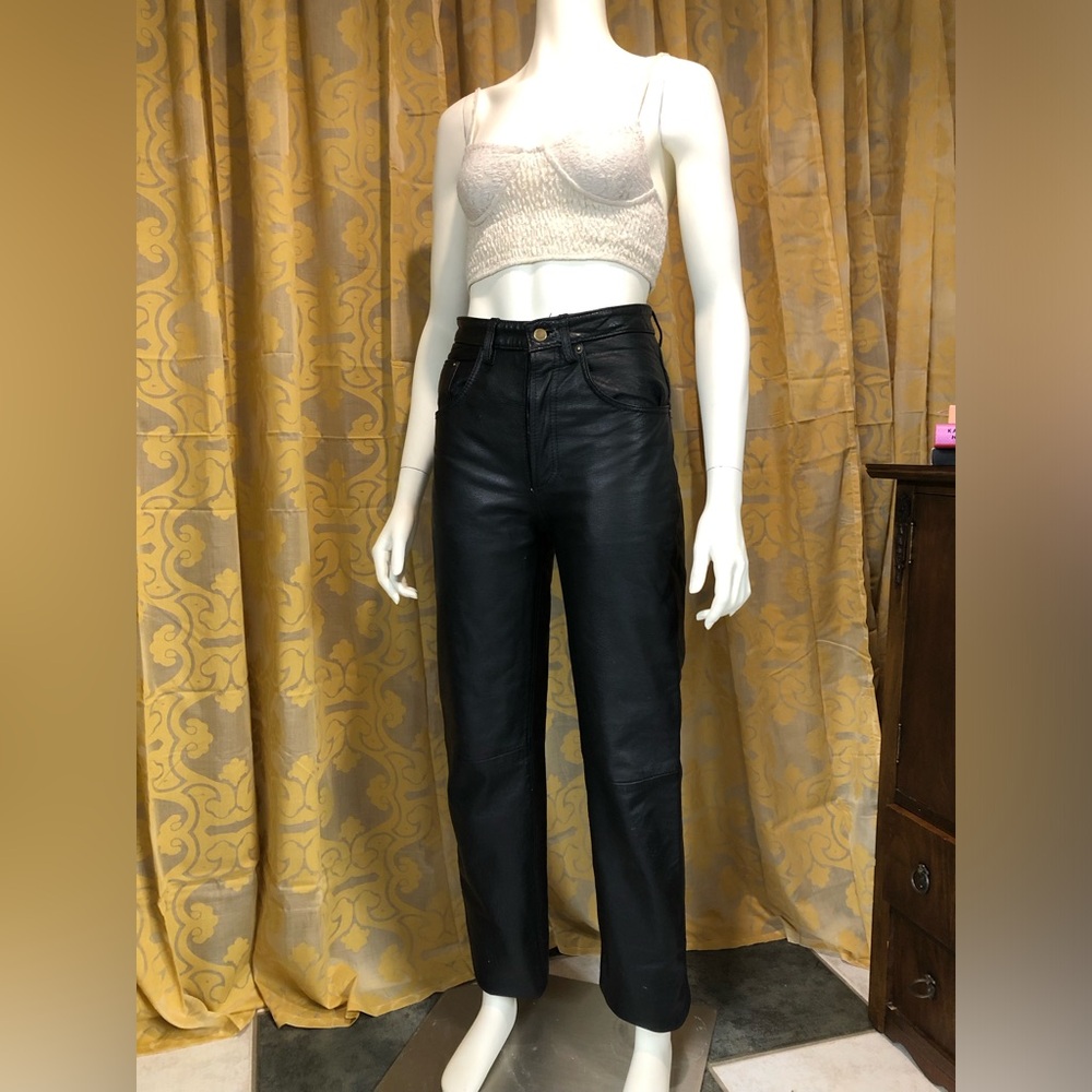 Vintage Bagazio Italian Black Leather Hi Rise Button Fly Pants